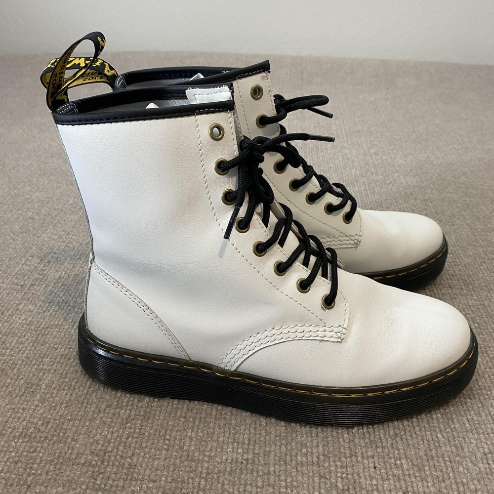 Dr. Martens Zavala Boots Mens 8 Womens 9 White Leather Combat Lace Up Y2K Grunge